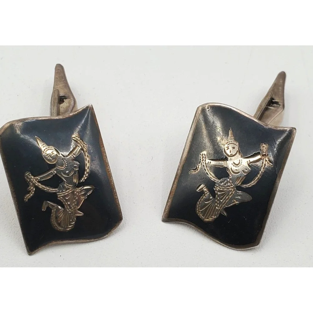 Vtg Sterling Silver Signed Siam Cuff Links 10g